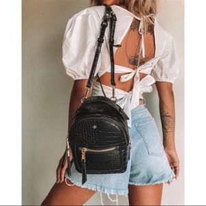 Black leather mini backpack from Princess Polly